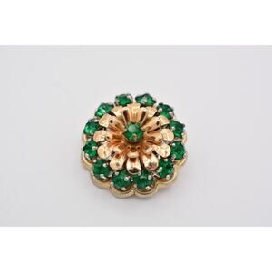 Barclay Vintage Flower Pin Brooch Green Rhinestone Crystal Signed 1940s BinAT